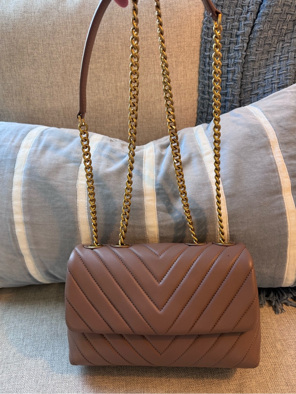 Quince Italian Leather Quilted Shoulder Bag Dark Taupe Like New